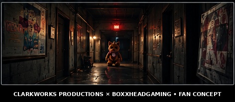 Buddy standing at the end of a dark hallway horror game concept
