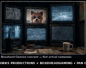 Security monitors showing the Buddy horror game concept